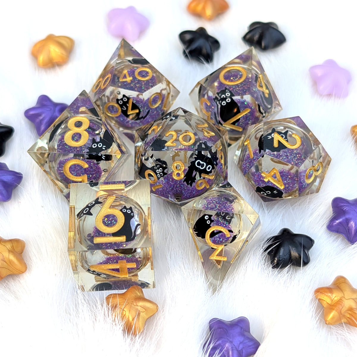Black Cat Liquid Core DnD Dice Set - Familiar's Secret