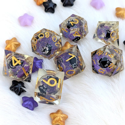 Black Cat Liquid Core DnD Dice Set - Familiar's Secret