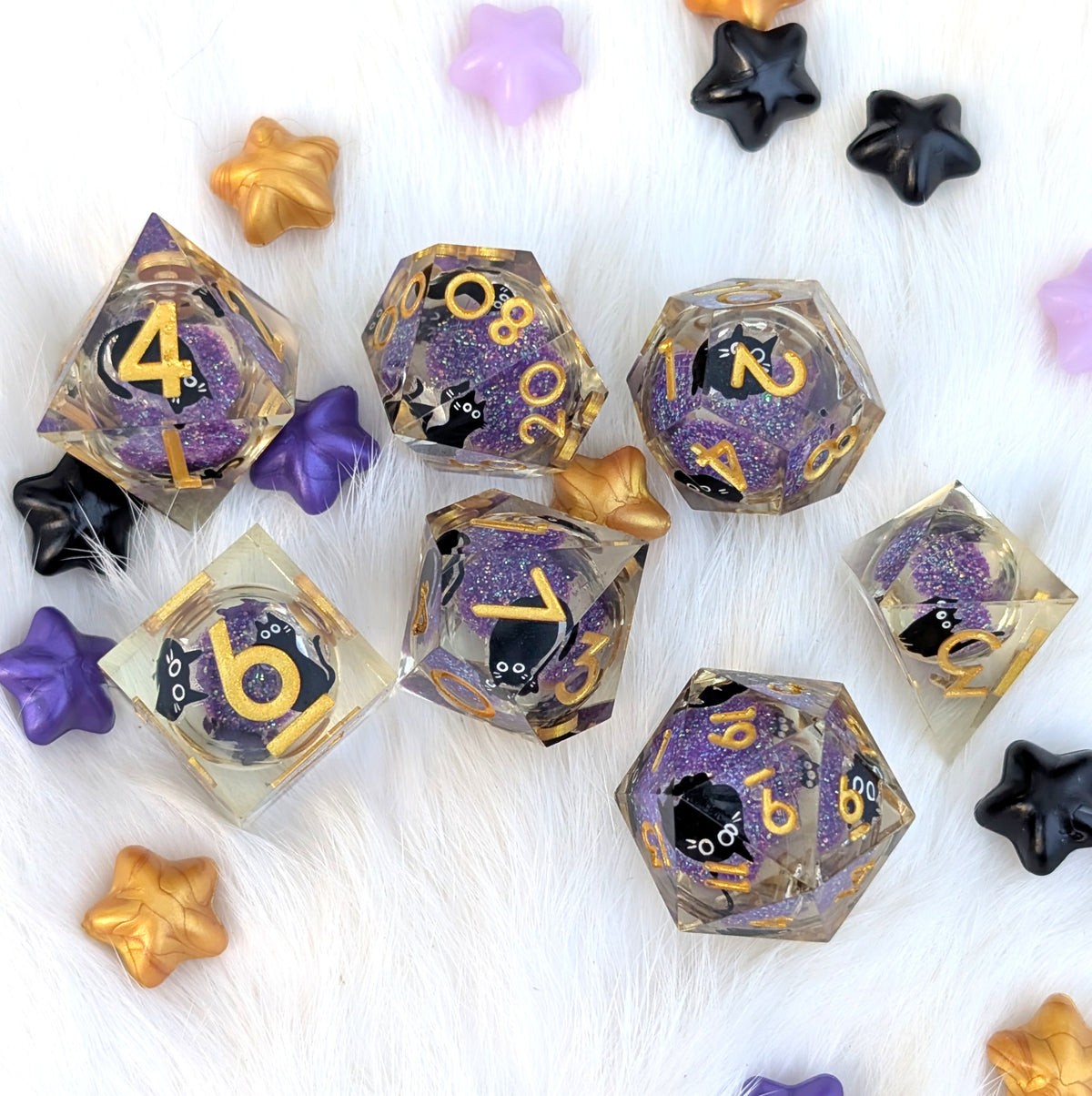 Black Cat Liquid Core DnD Dice Set - Familiar's Secret