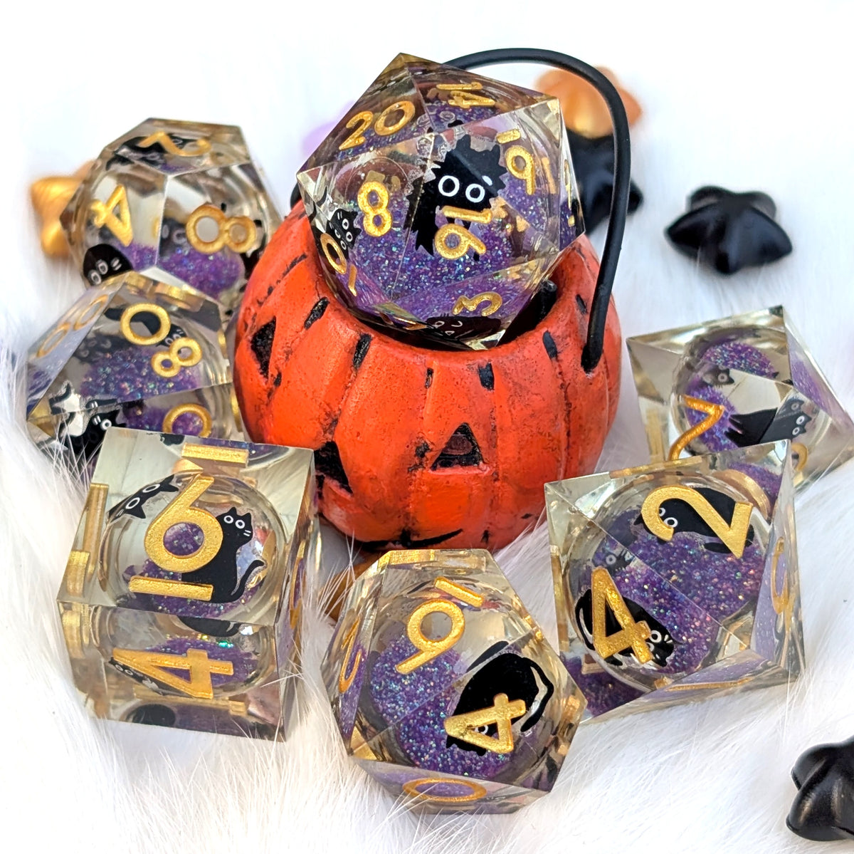Black Cat Liquid Core DnD Dice Set - Familiar's Secret