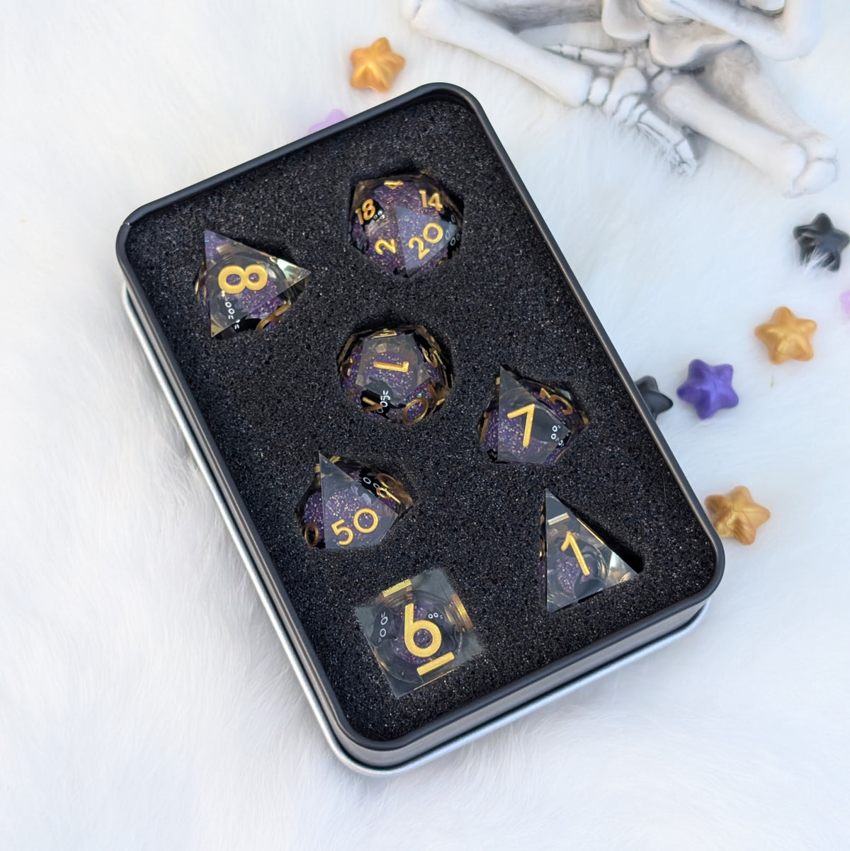 Black Cat Liquid Core DnD Dice Set - Familiar's Secret
