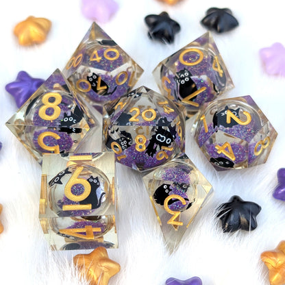 Black Cat Liquid Core DnD Dice Set - Familiar's Secret