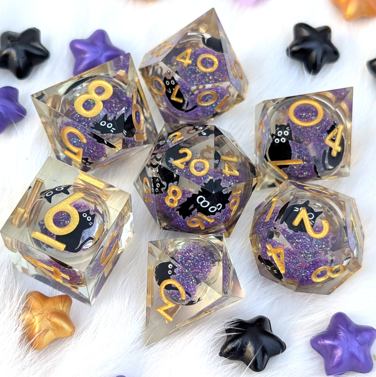 Black Cat Liquid Core DnD Dice Set - Familiar's Secret