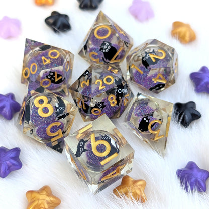 Black Cat Liquid Core DnD Dice Set - Familiar's Secret