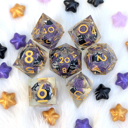 Black Cat Liquid Core DnD Dice Set - Familiar's Secret
