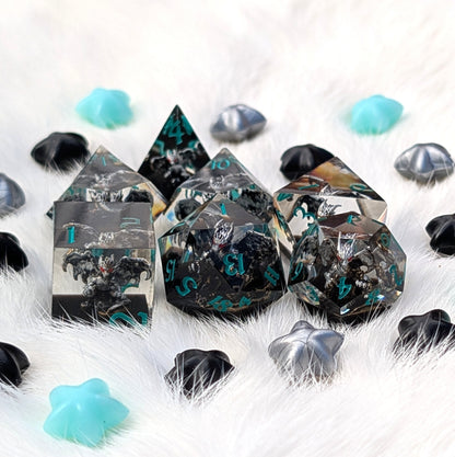 Gargoyle Dragon DnD Dice Set - Black Resin - Gargoyle's Vigil