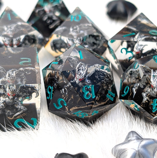 Gargoyle Dragon DnD Dice Set - Black Resin - Gargoyle's Vigil