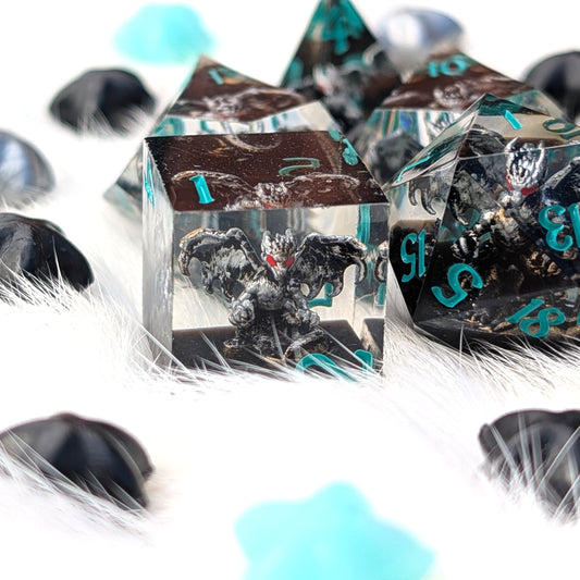Gargoyle Dragon DnD Dice Set - Black Resin - Gargoyle's Vigil