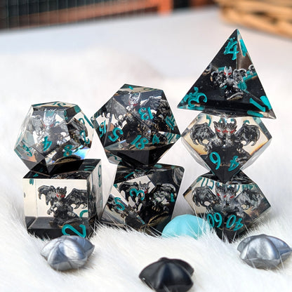 Gargoyle Dragon DnD Dice Set - Black Resin - Gargoyle's Vigil