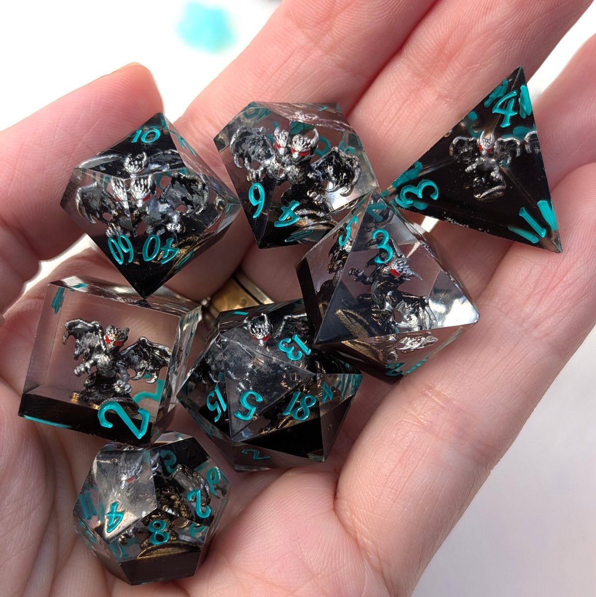 Gargoyle Dragon DnD Dice Set - Black Resin - Gargoyle's Vigil