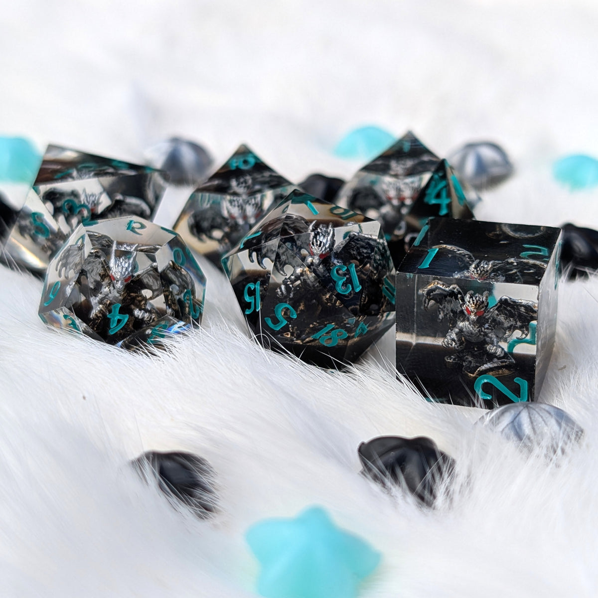 Gargoyle Dragon DnD Dice Set - Black Resin - Gargoyle's Vigil