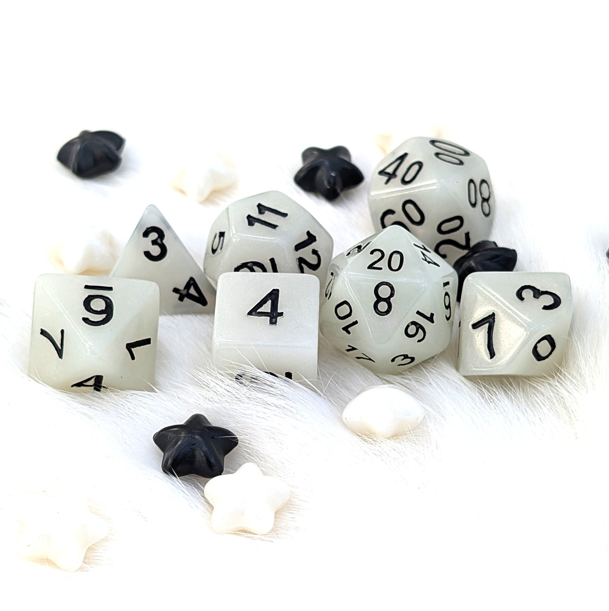 White Shimmer DnD Dice Set - Pearlescent Resin - Ghostlight