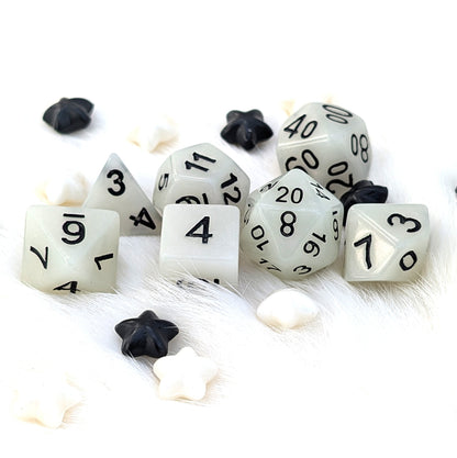 White Shimmer DnD Dice Set - Pearlescent Resin - Ghostlight