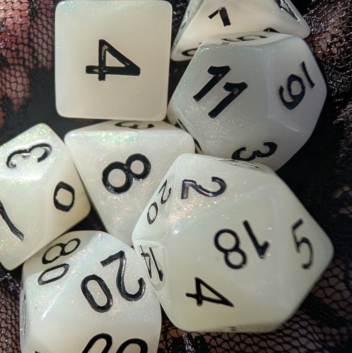 White Shimmer DnD Dice Set - Pearlescent Resin - Ghostlight