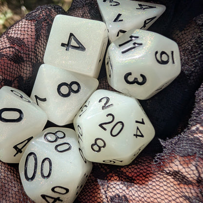 White Shimmer DnD Dice Set - Pearlescent Resin - Ghostlight