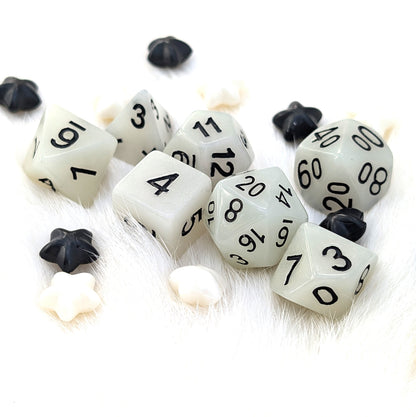White Shimmer DnD Dice Set - Pearlescent Resin - Ghostlight
