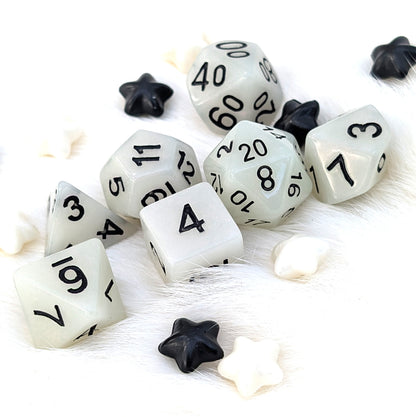 White Shimmer DnD Dice Set - Pearlescent Resin - Ghostlight