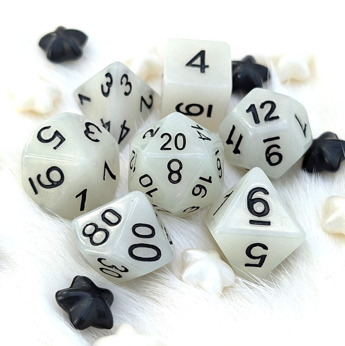 White Shimmer DnD Dice Set - Pearlescent Resin - Ghostlight