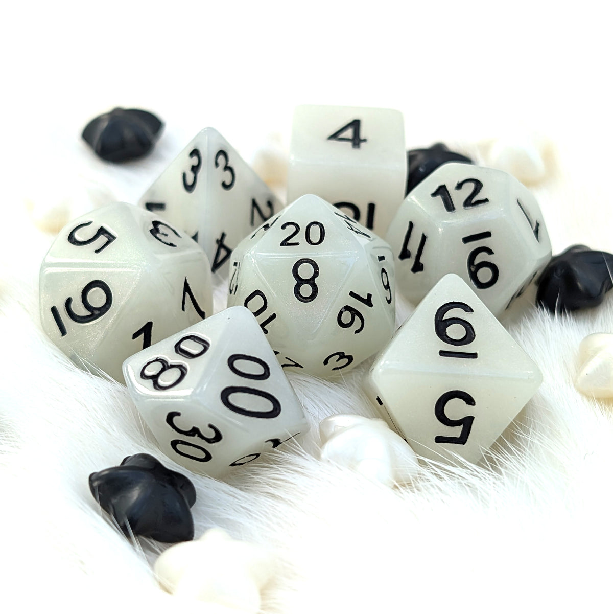White Shimmer DnD Dice Set - Pearlescent Resin - Ghostlight