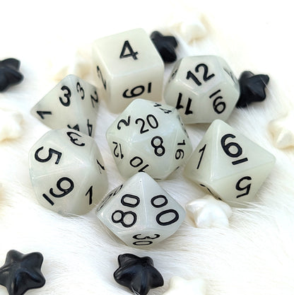 White Shimmer DnD Dice Set - Pearlescent Resin - Ghostlight