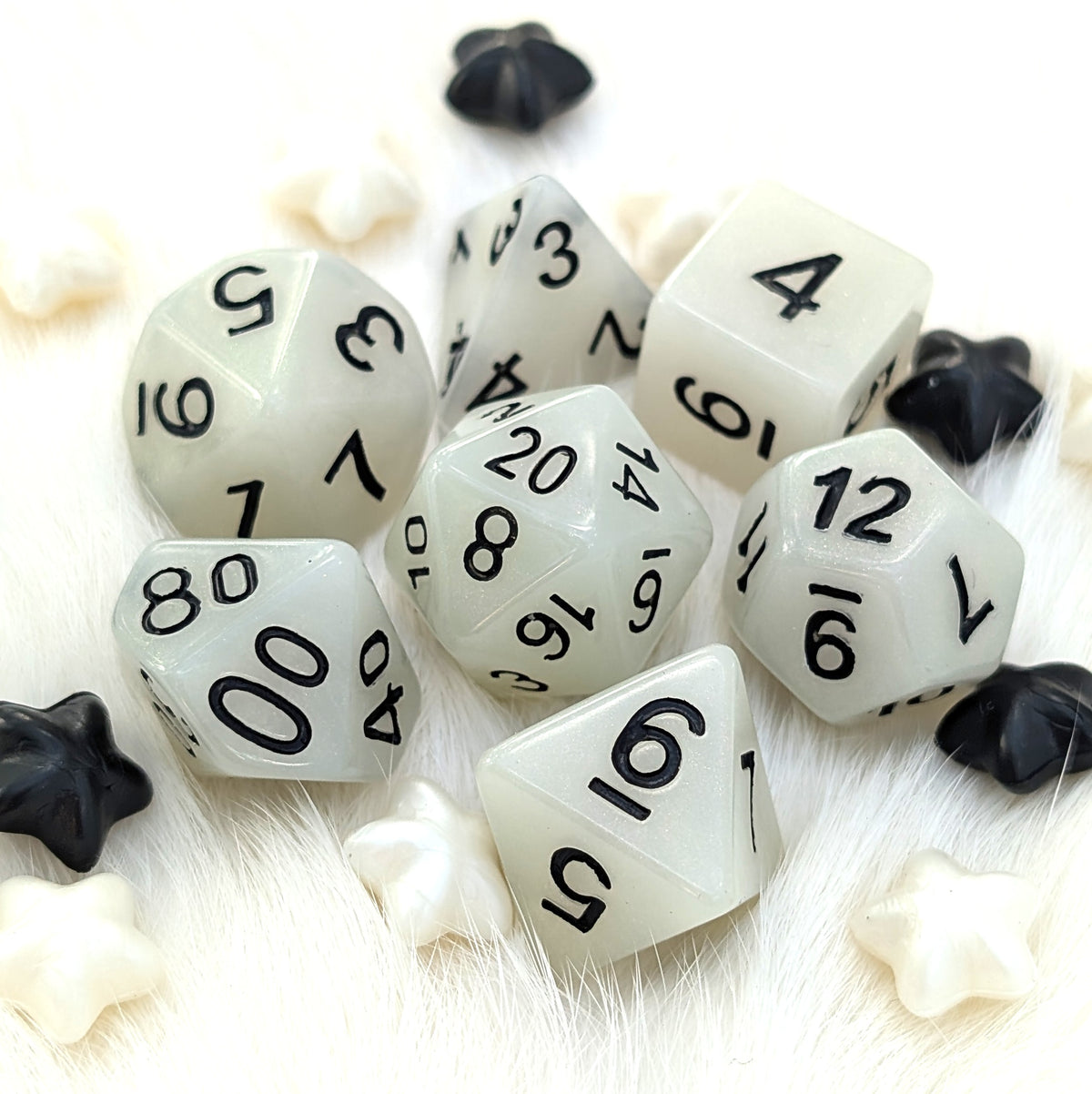 White Shimmer DnD Dice Set - Pearlescent Resin - Ghostlight