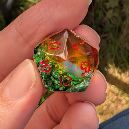 Diamond Cut DnD Dice Set - Green & Orange Resin - Harvest Hex
