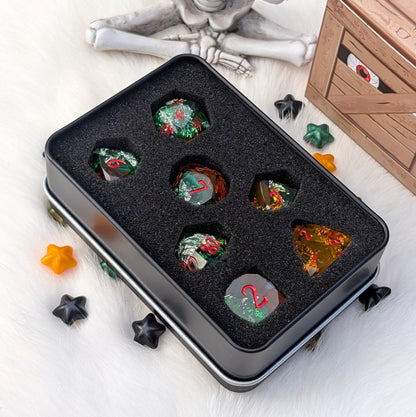 Diamond Cut DnD Dice Set - Green & Orange Resin - Harvest Hex