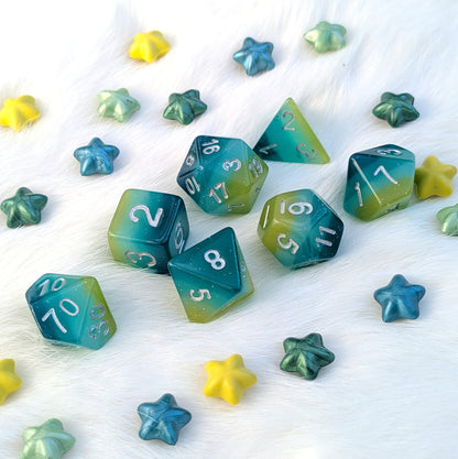 Layered DnD Dice Set - Green & Blue Glitter Resin - Lagoon Dreams
