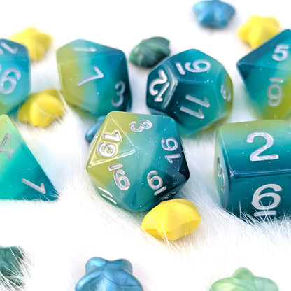Layered DnD Dice Set - Green & Blue Glitter Resin - Lagoon Dreams