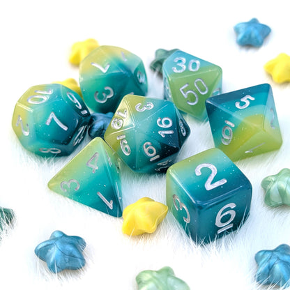 Layered DnD Dice Set - Green & Blue Glitter Resin - Lagoon Dreams