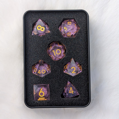 Lavender Liquid Core Sharp Edge DnD Dice Set