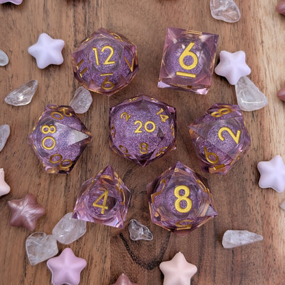Lavender Liquid Core Sharp Edge DnD Dice Set