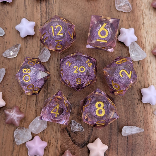 Lavender Liquid Core Sharp Edge DnD Dice Set