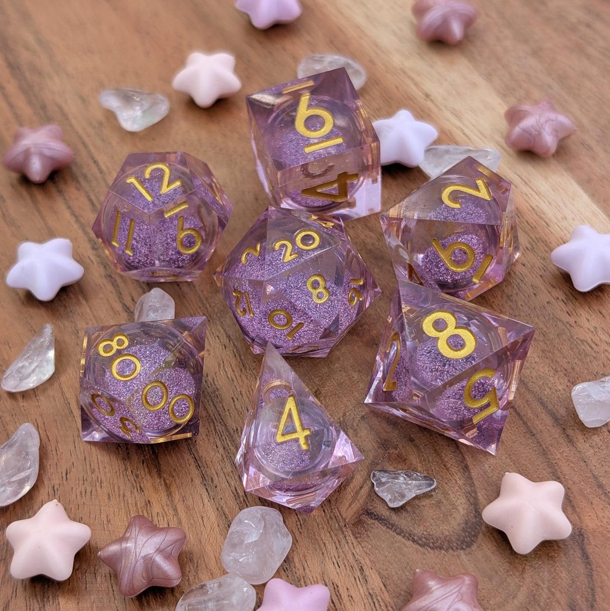 Lavender Liquid Core Sharp Edge DnD Dice Set
