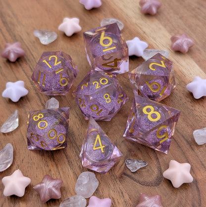Lavender Liquid Core Sharp Edge DnD Dice Set