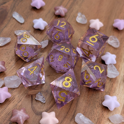 Lavender Liquid Core Sharp Edge DnD Dice Set