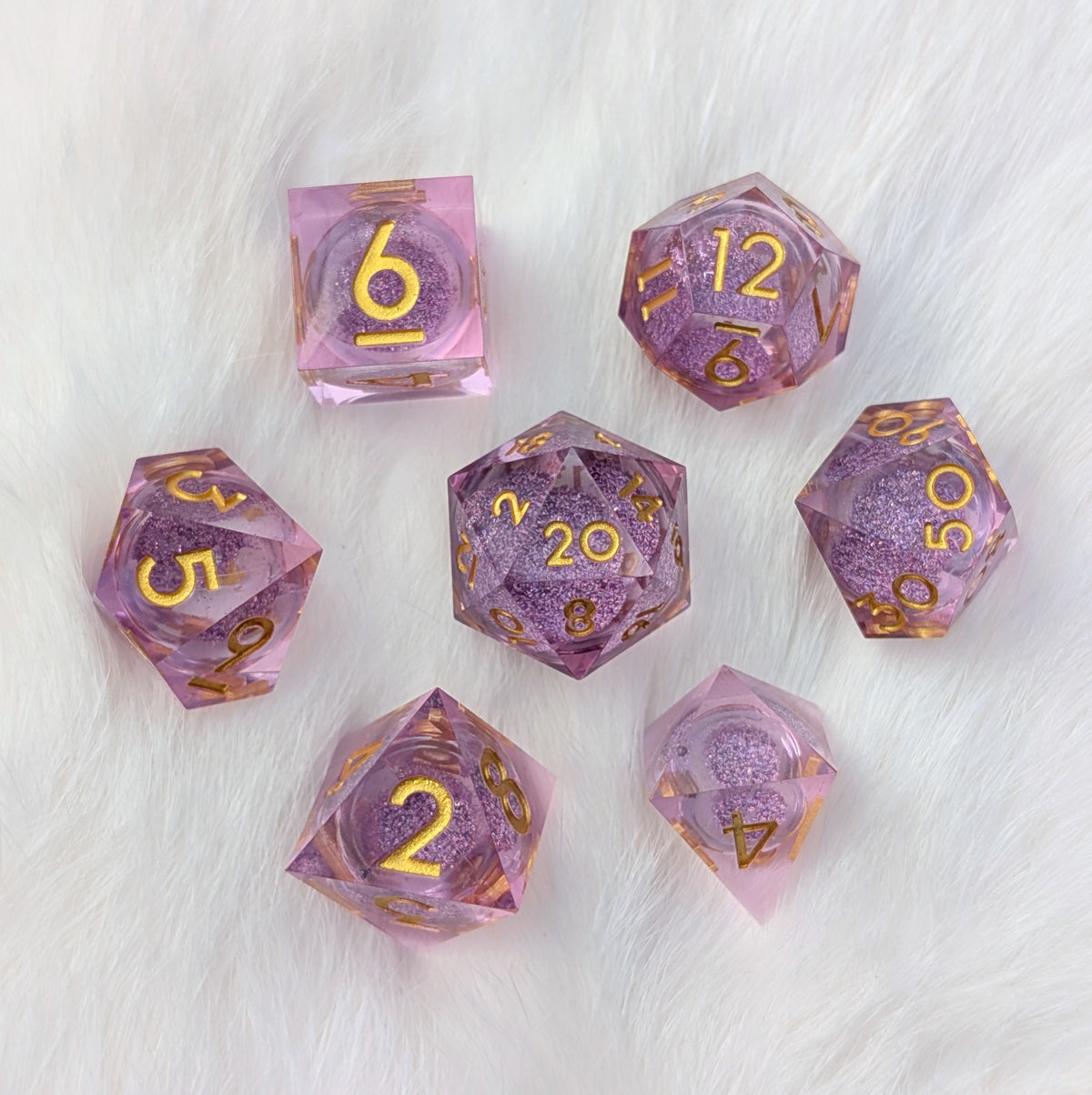Lavender Liquid Core Sharp Edge DnD Dice Set