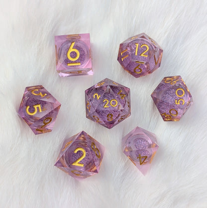Lavender Liquid Core Sharp Edge DnD Dice Set