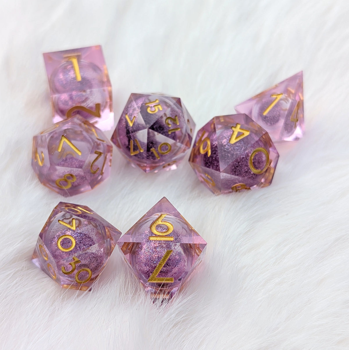 Lavender Liquid Core Sharp Edge DnD Dice Set