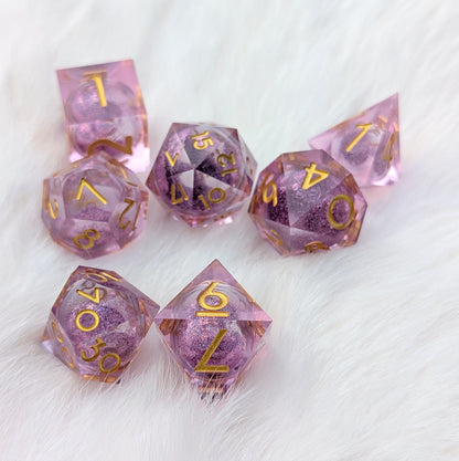Lavender Liquid Core Sharp Edge DnD Dice Set
