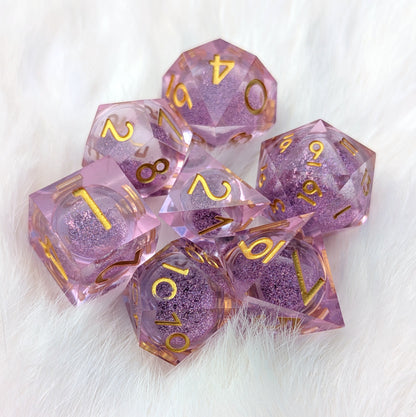 Lavender Liquid Core Sharp Edge DnD Dice Set