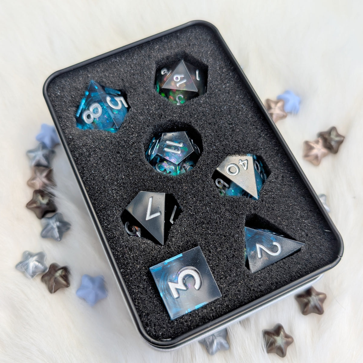 Midnight Current - Black & Blue Liquid Core DnD Dice Set