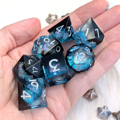 Midnight Current - Black & Blue Liquid Core DnD Dice Set
