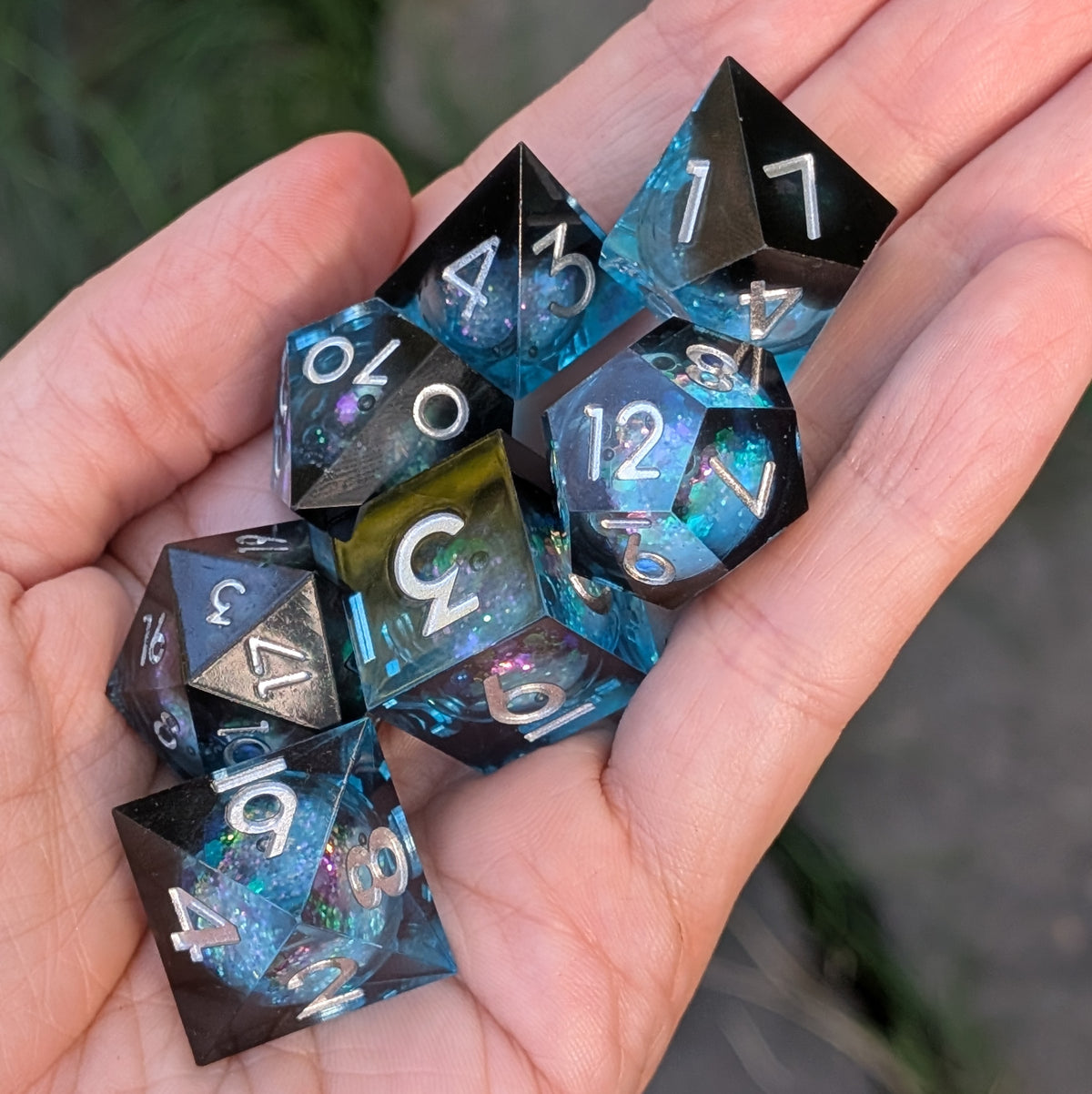 Midnight Current - Black & Blue Liquid Core DnD Dice Set