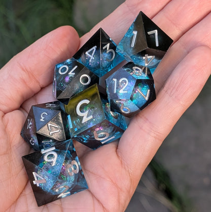 Midnight Current - Black & Blue Liquid Core DnD Dice Set