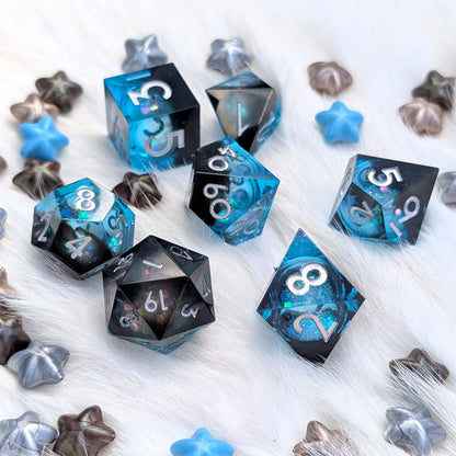 Midnight Current - Black & Blue Liquid Core DnD Dice Set