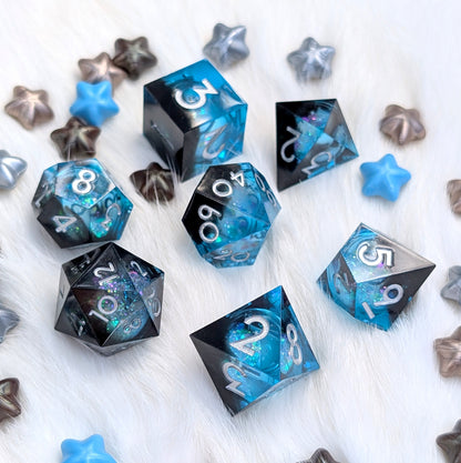 Midnight Current - Black & Blue Liquid Core DnD Dice Set