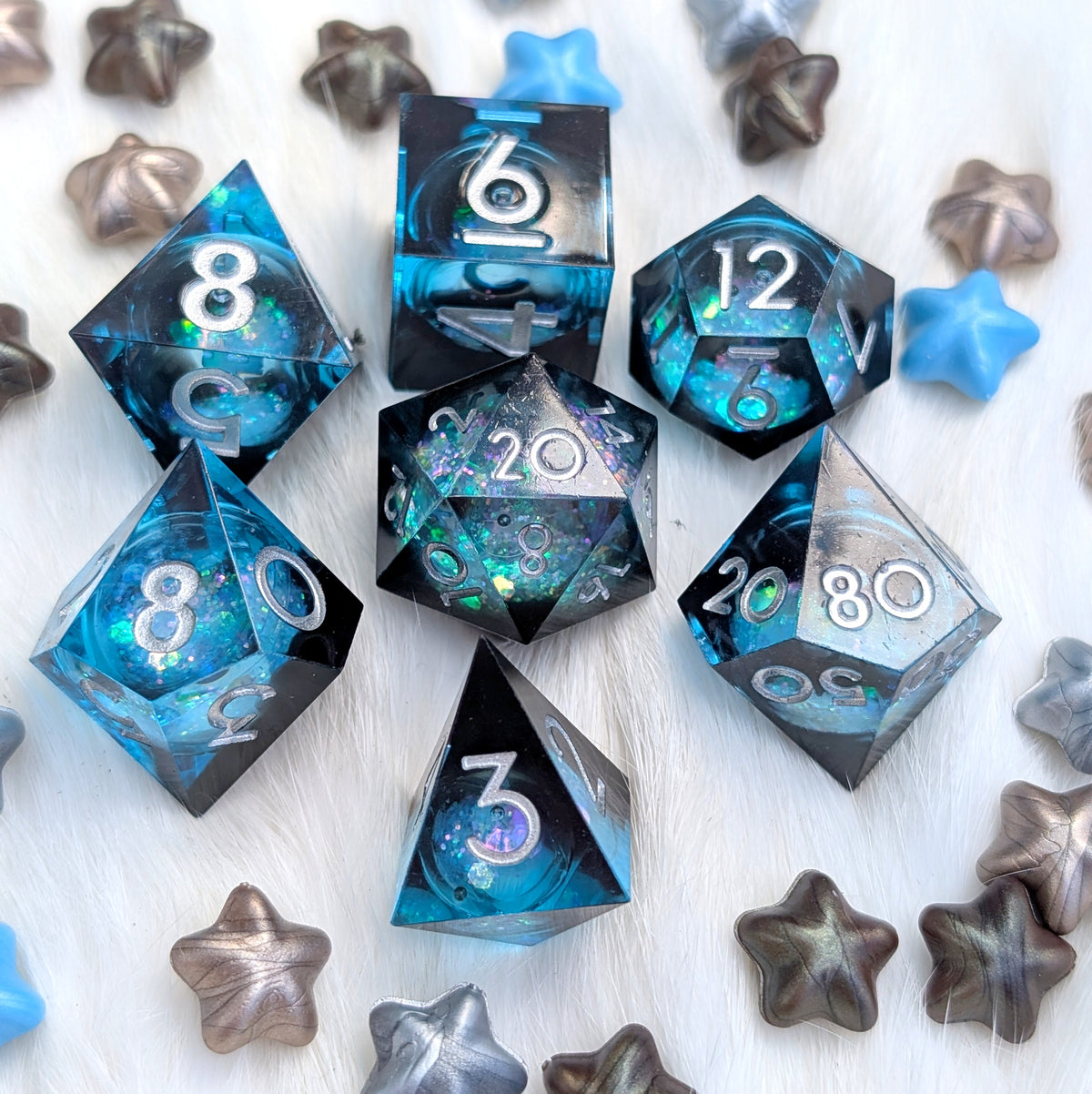 Midnight Current - Black & Blue Liquid Core DnD Dice Set