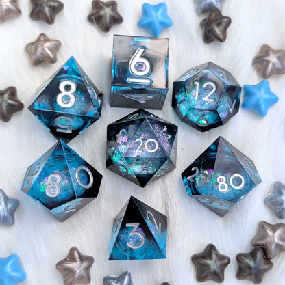 Midnight Current - Black & Blue Liquid Core DnD Dice Set