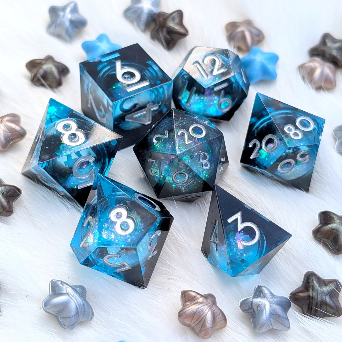 Midnight Current - Black & Blue Liquid Core DnD Dice Set